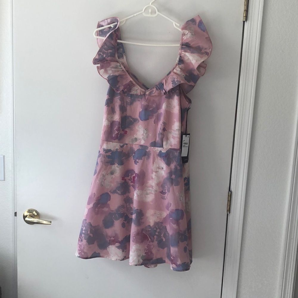 Wildfox Blair Deep V Neck Ruffle Dress Size L NWT Abstract Watercolor